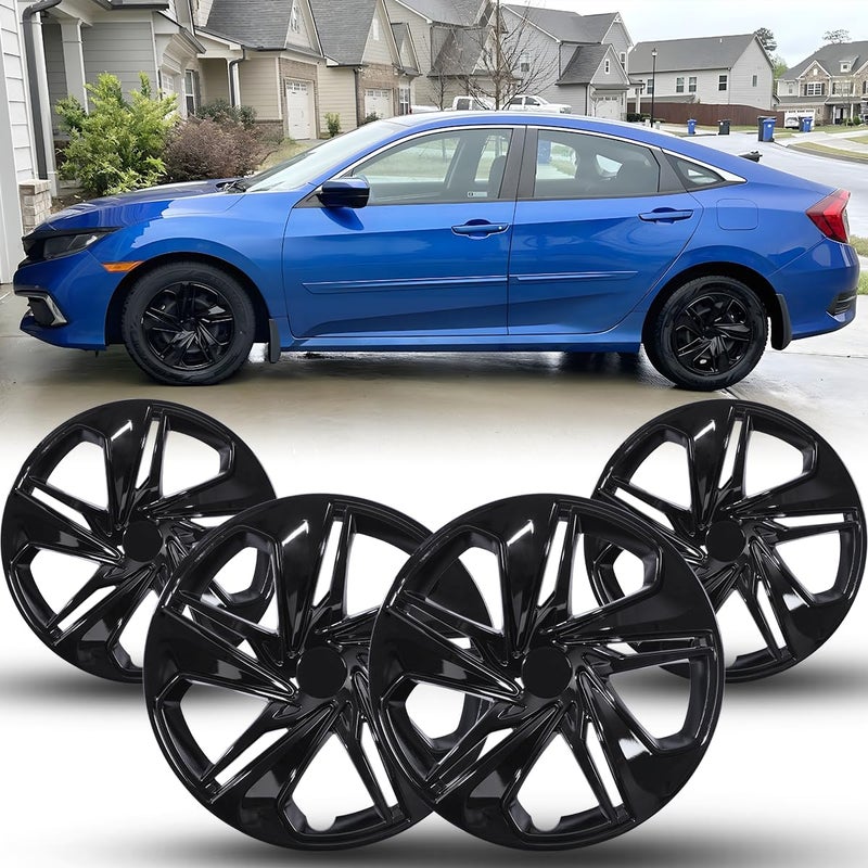 Winjet Wheel Covers for Honda Civic Sedan 2016-2026 16" Hubcaps [2016 2017 2018 2019 2020 2021 2022 2023 2024 2025 2026 Honda Civic Sedan] Hubcaps, [Only Fit Iron Hub - Steel Wheel] (Black Lacquer) - Image 1